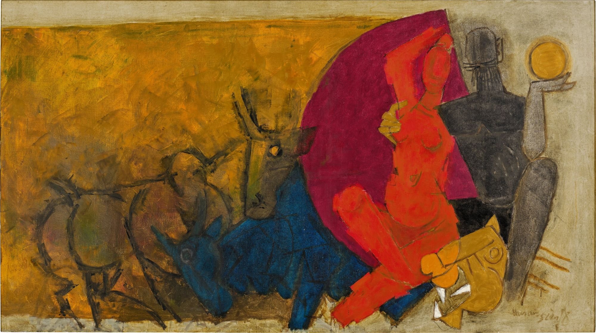Maqbool Fida Husain's Mithuna Crimson
